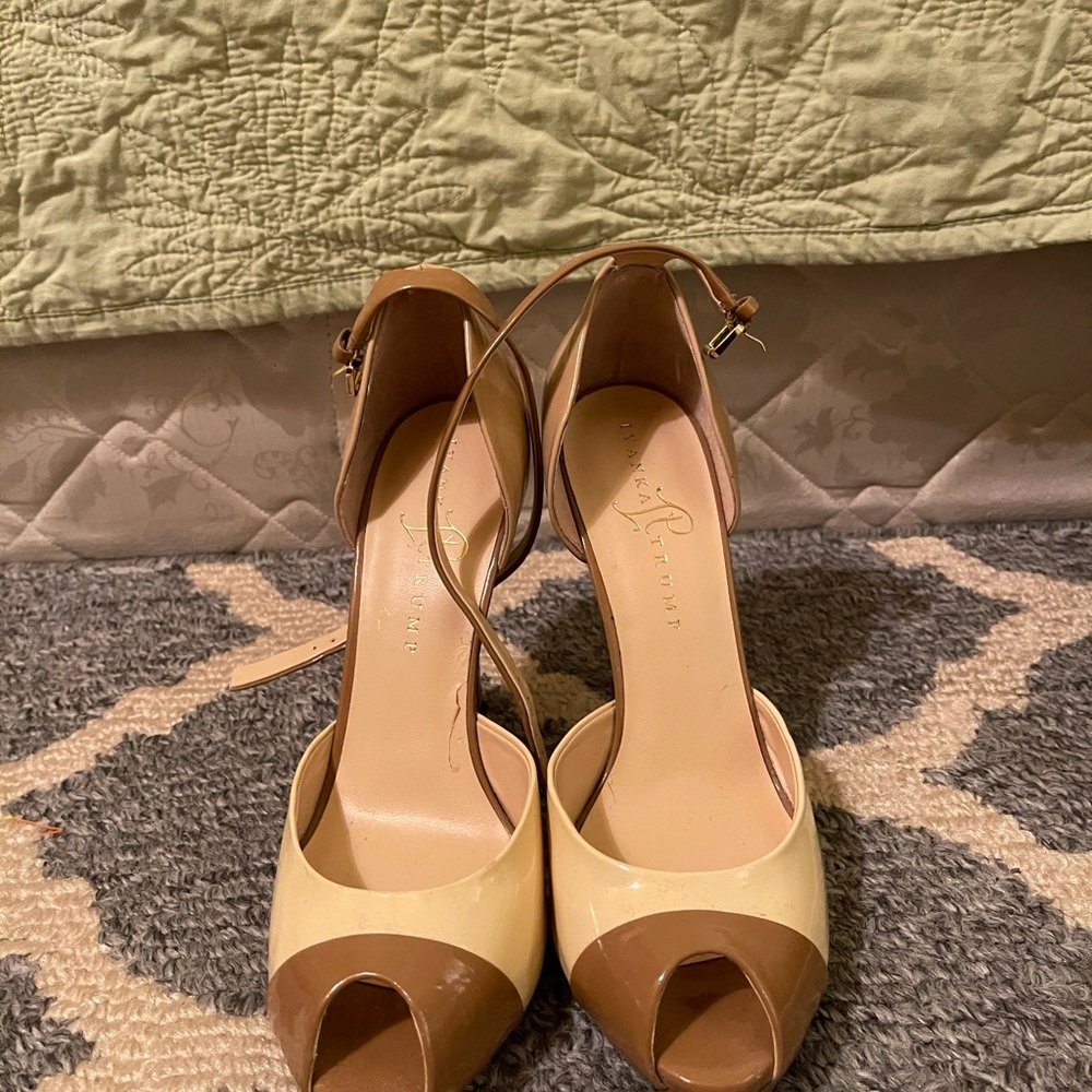Ivanka Trump  Leather Peep Toe Pumps Nude Heels
